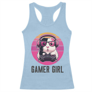 Funny Guinea Pig Video Game Rodent Lover Racerback Tank Top Gamers Girl Sunset Retro Gift TS12 Light Blue Print Your Wear