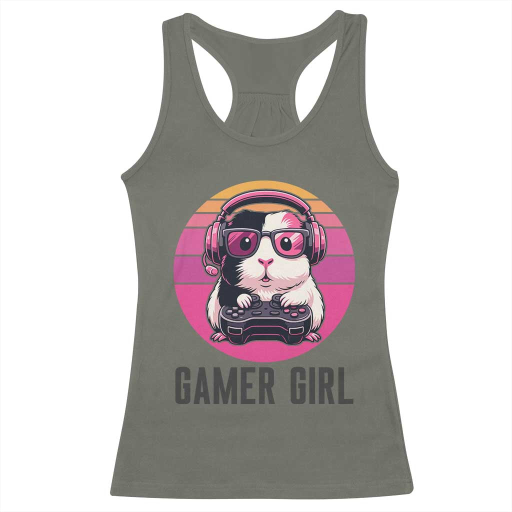 Funny Guinea Pig Video Game Rodent Lover Racerback Tank Top Gamers Girl Sunset Retro Gift TS12 Military Green Print Your Wear
