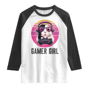 Funny Guinea Pig Video Game Rodent Lover Raglan Shirt Gamers Girl Sunset Retro Gift TS12 White Black Print Your Wear
