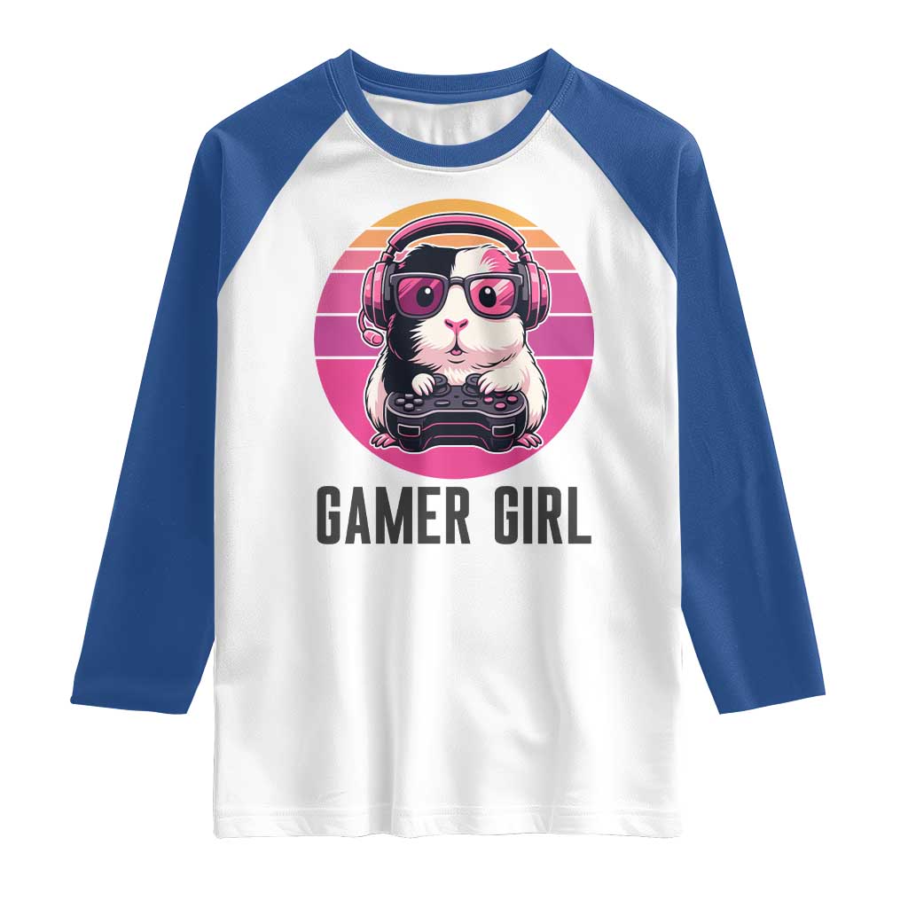 Funny Guinea Pig Video Game Rodent Lover Raglan Shirt Gamers Girl Sunset Retro Gift TS12 White Royal Print Your Wear