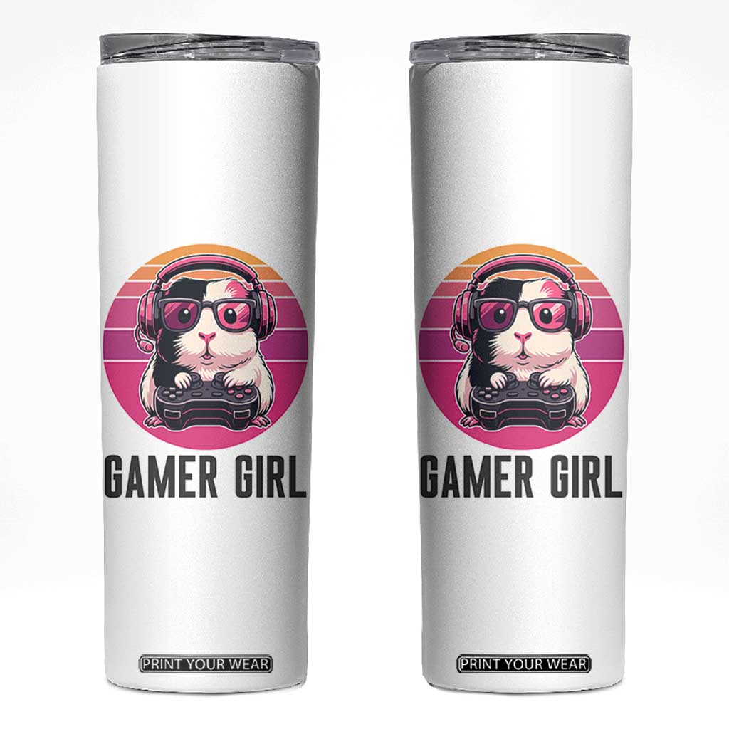Funny Guinea Pig Video Game Rodent Lover Skinny Tumbler Gamers Girl Sunset Retro Gift TS12 White Print Your Wear