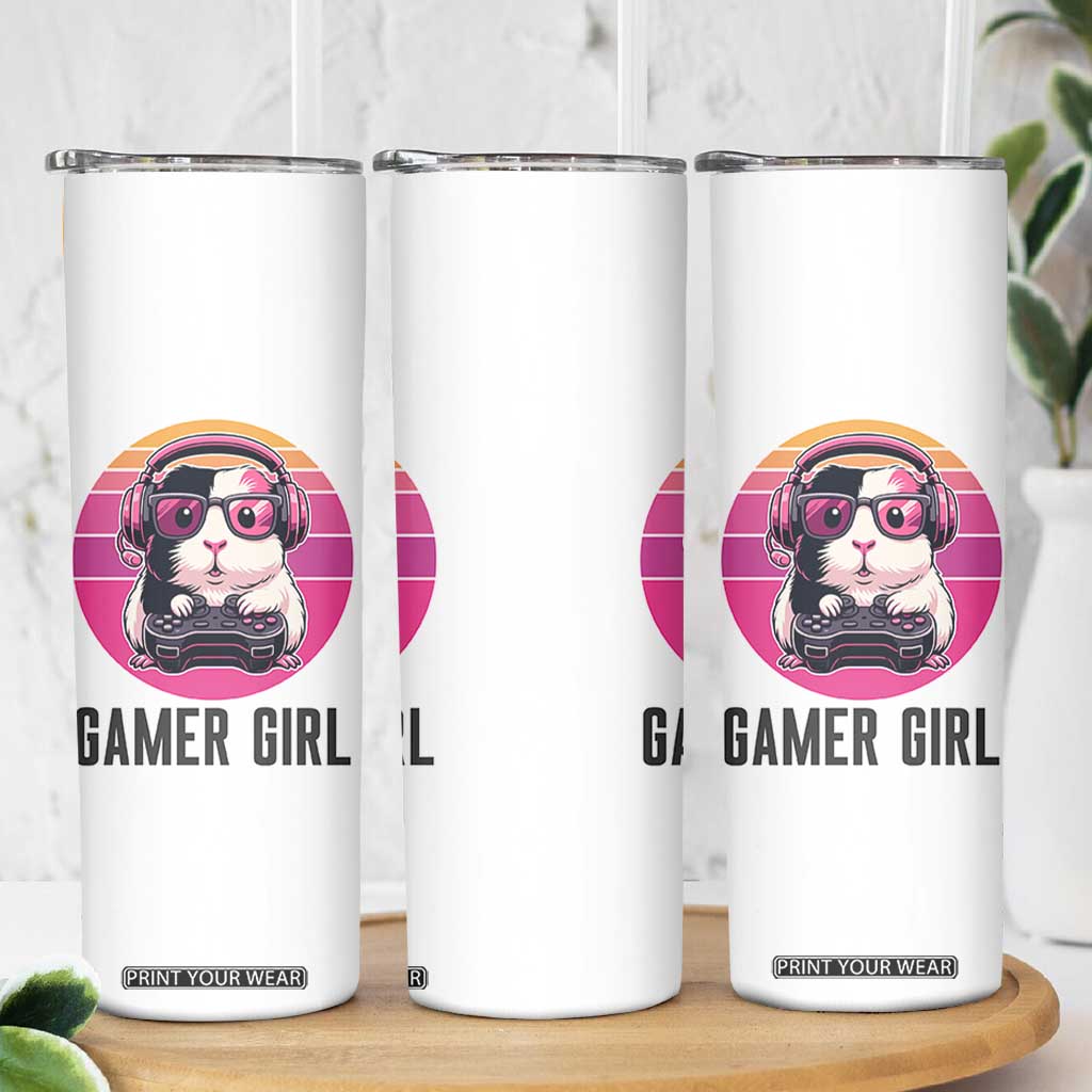 Funny Guinea Pig Video Game Rodent Lover Skinny Tumbler Gamers Girl Sunset Retro Gift TS12 Print Your Wear