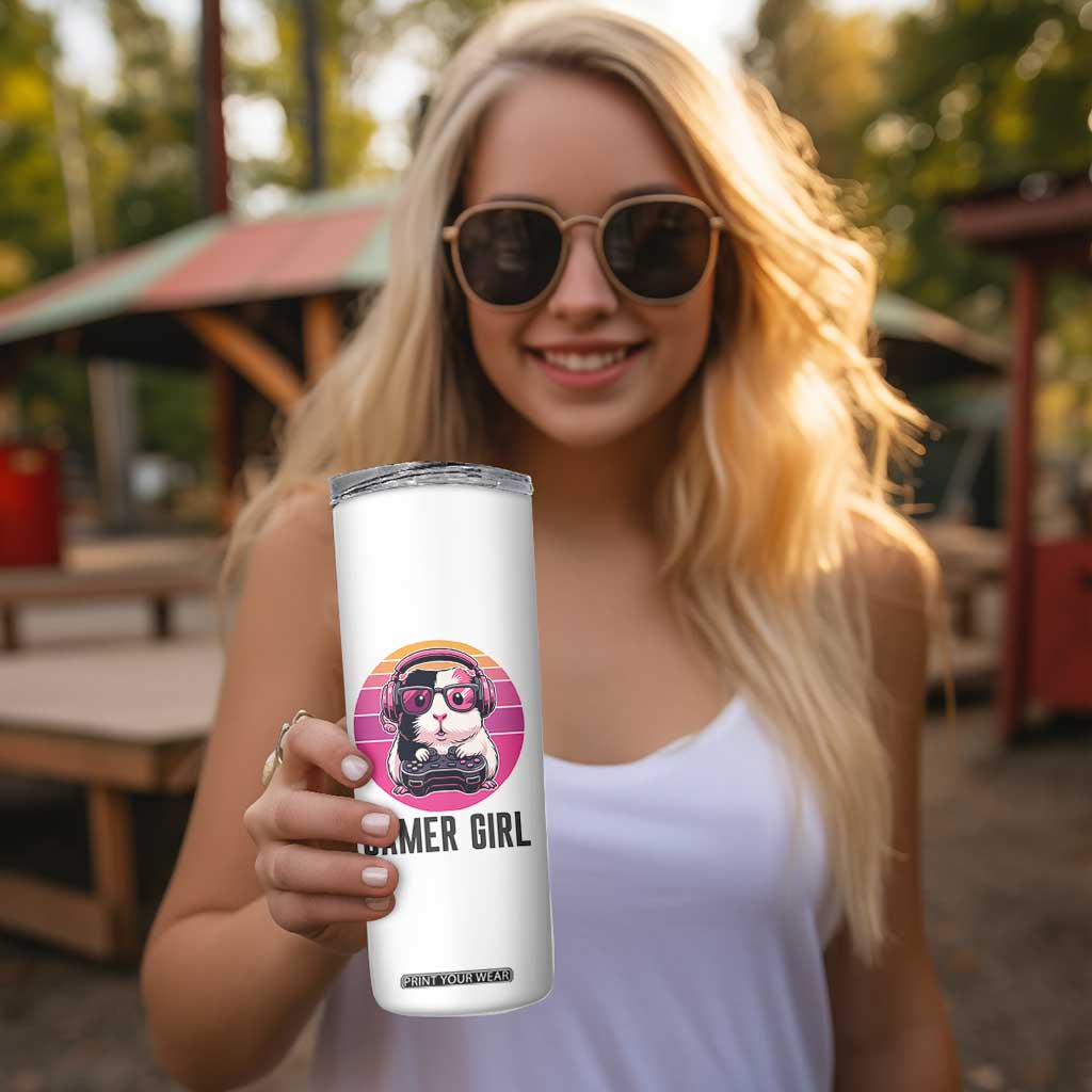 Funny Guinea Pig Video Game Rodent Lover Skinny Tumbler Gamers Girl Sunset Retro Gift TS12 Print Your Wear
