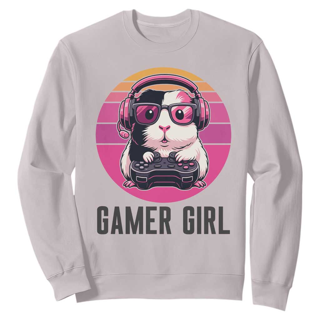 Funny Guinea Pig Video Game Rodent Lover Sweatshirt Gamers Girl Sunset Retro Gift TS12 Ice Gray Print Your Wear