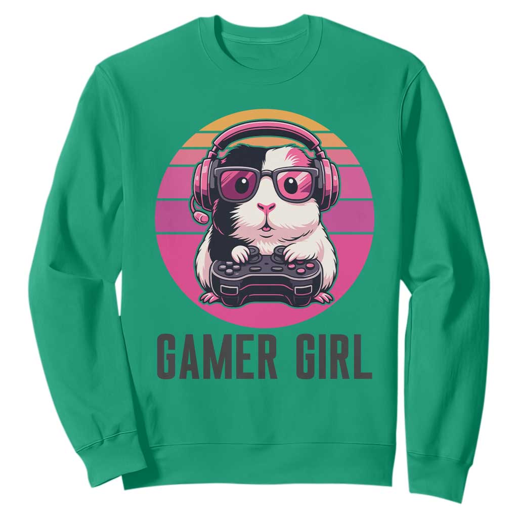 Funny Guinea Pig Video Game Rodent Lover Sweatshirt Gamers Girl Sunset Retro Gift TS12 Irish Green Print Your Wear
