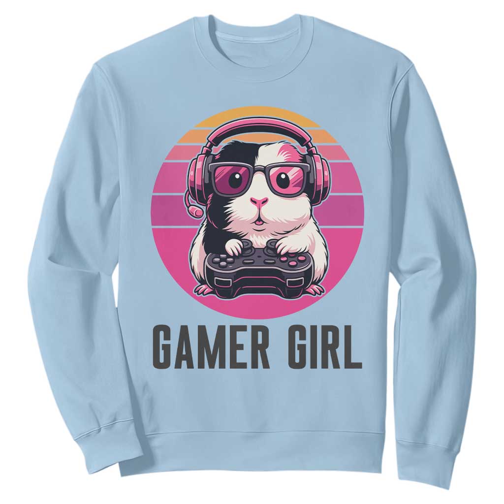 Funny Guinea Pig Video Game Rodent Lover Sweatshirt Gamers Girl Sunset Retro Gift TS12 Light Blue Print Your Wear