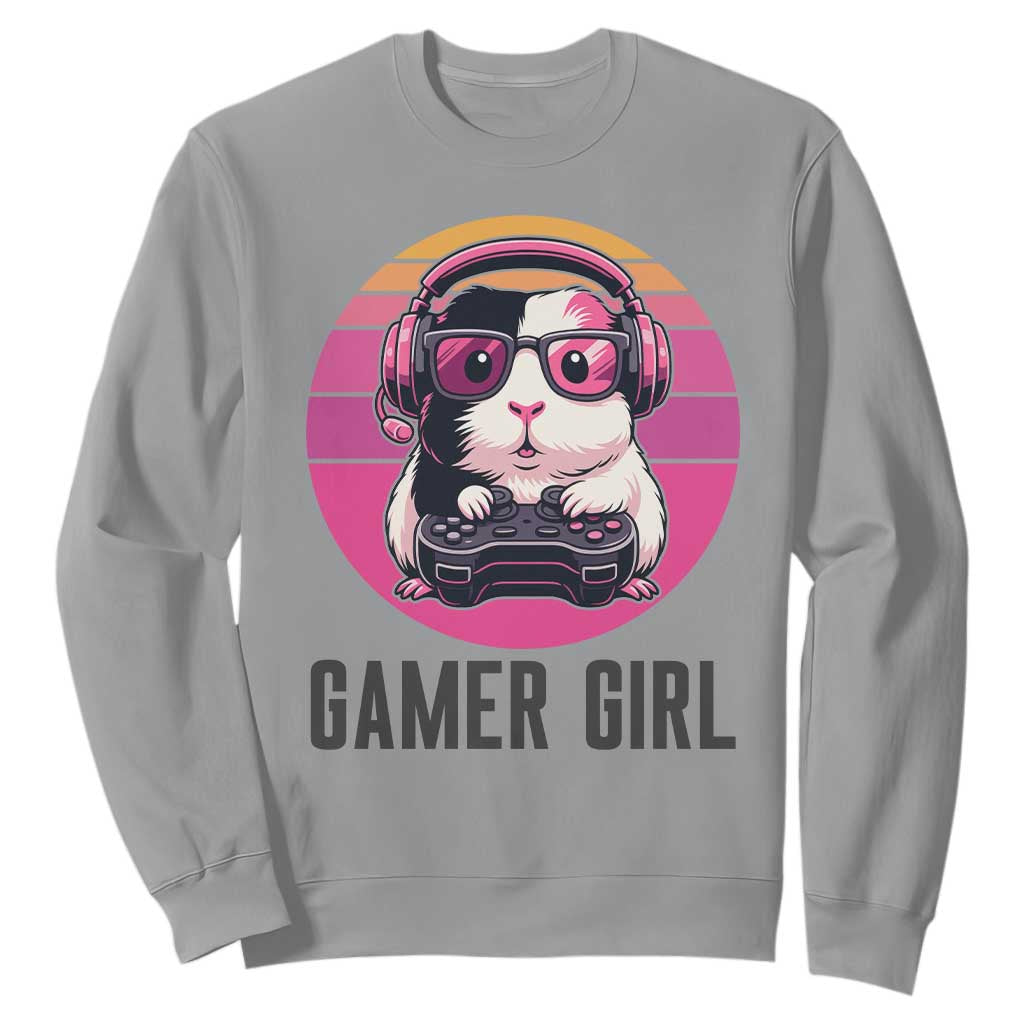Funny Guinea Pig Video Game Rodent Lover Sweatshirt Gamers Girl Sunset Retro Gift TS12 Sport Gray Print Your Wear