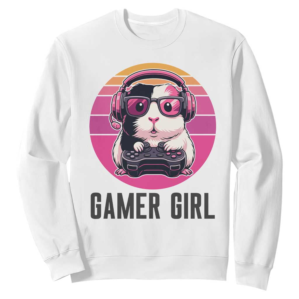 Funny Guinea Pig Video Game Rodent Lover Sweatshirt Gamers Girl Sunset Retro Gift TS12 White Print Your Wear