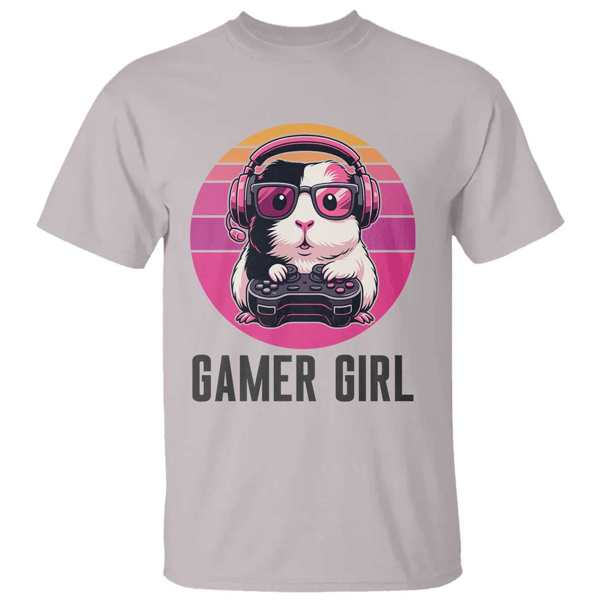 Funny Guinea Pig Video Game Rodent Lover T Shirt Gamers Girl Sunset Retro Gift TS12 Ice Gray Print Your Wear
