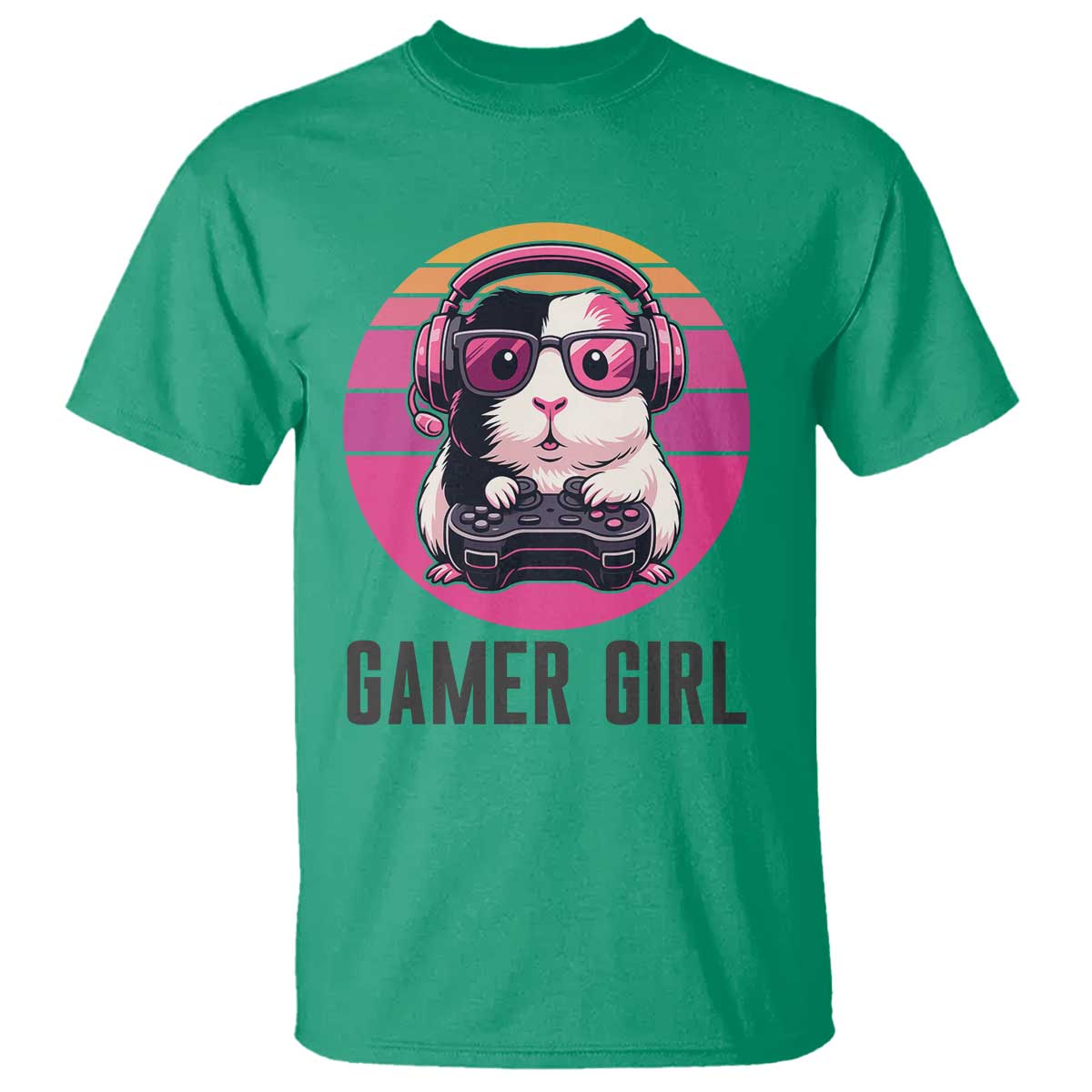 Funny Guinea Pig Video Game Rodent Lover T Shirt Gamers Girl Sunset Retro Gift TS12 Irish Green Print Your Wear