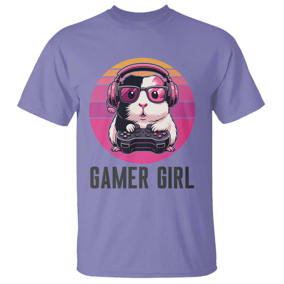 Funny Guinea Pig Video Game Rodent Lover T Shirt Gamers Girl Sunset Retro Gift TS12 Violet Print Your Wear
