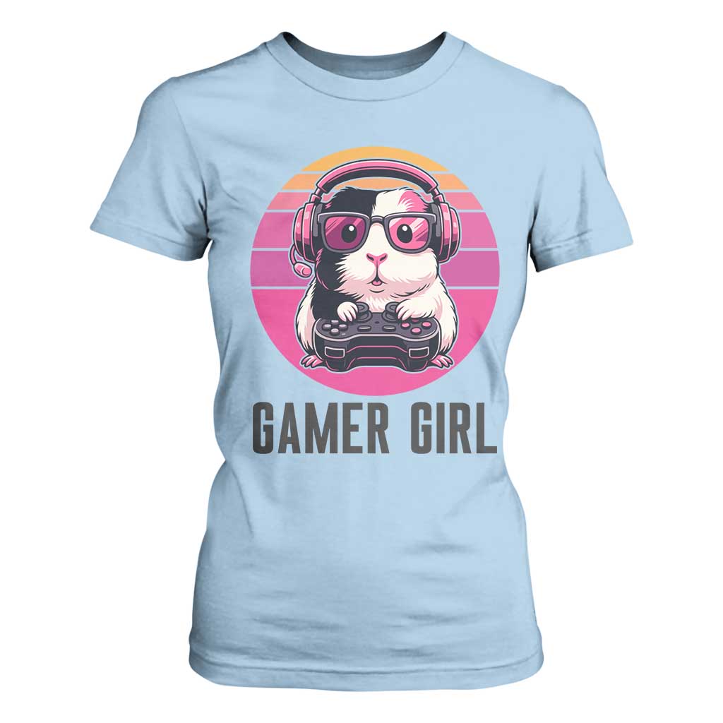 Funny Guinea Pig Video Game Rodent Lover T Shirt For Women Gamers Girl Sunset Retro Gift TS12 Light Blue Print Your Wear