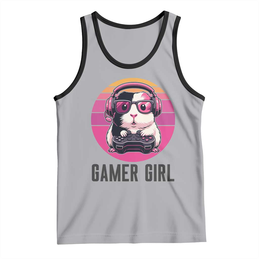 Funny Guinea Pig Video Game Rodent Lover Tank Top Gamers Girl Sunset Retro Gift TS12 Athletic Heather Black Print Your Wear