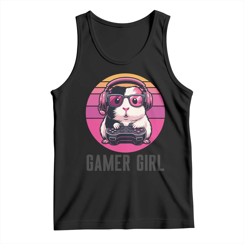 Funny Guinea Pig Video Game Rodent Lover Tank Top Gamers Girl Sunset Retro Gift TS12 Black Print Your Wear