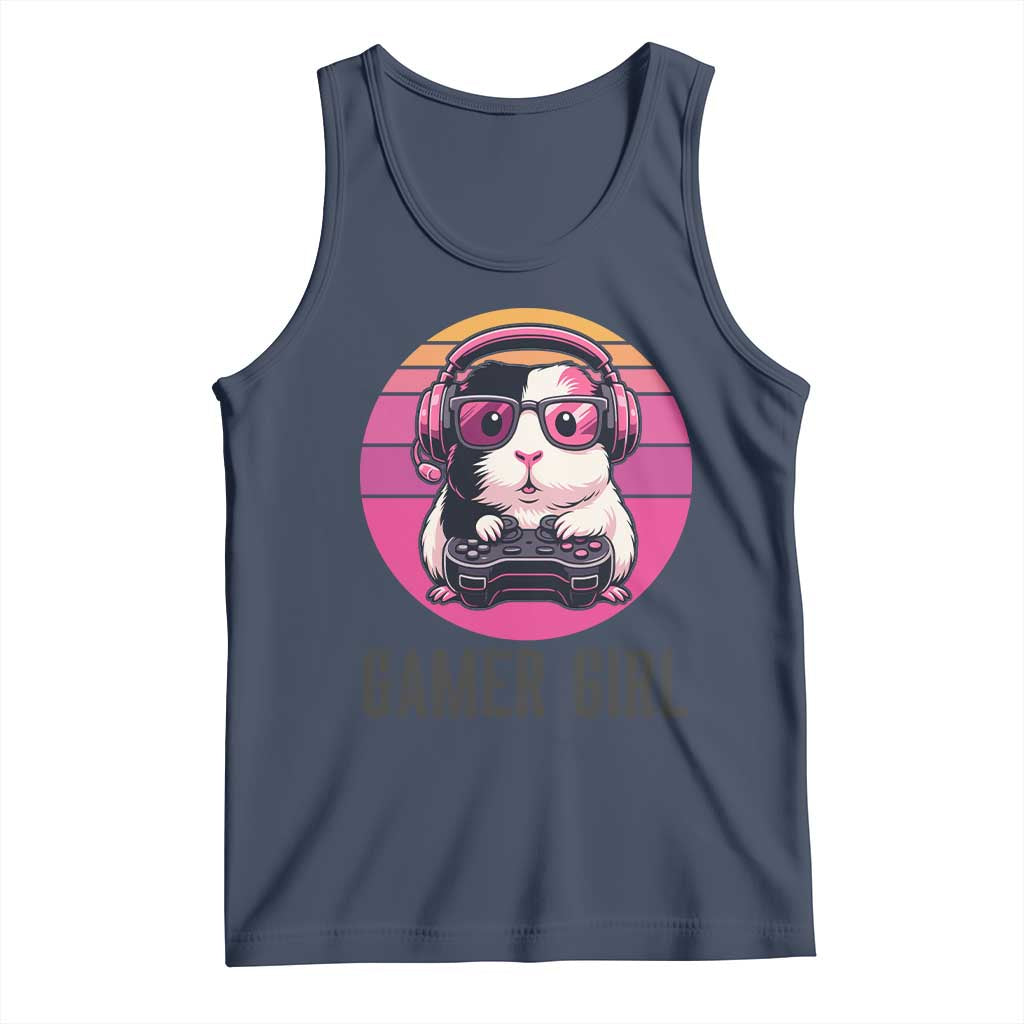Funny Guinea Pig Video Game Rodent Lover Tank Top Gamers Girl Sunset Retro Gift TS12 Navy Print Your Wear