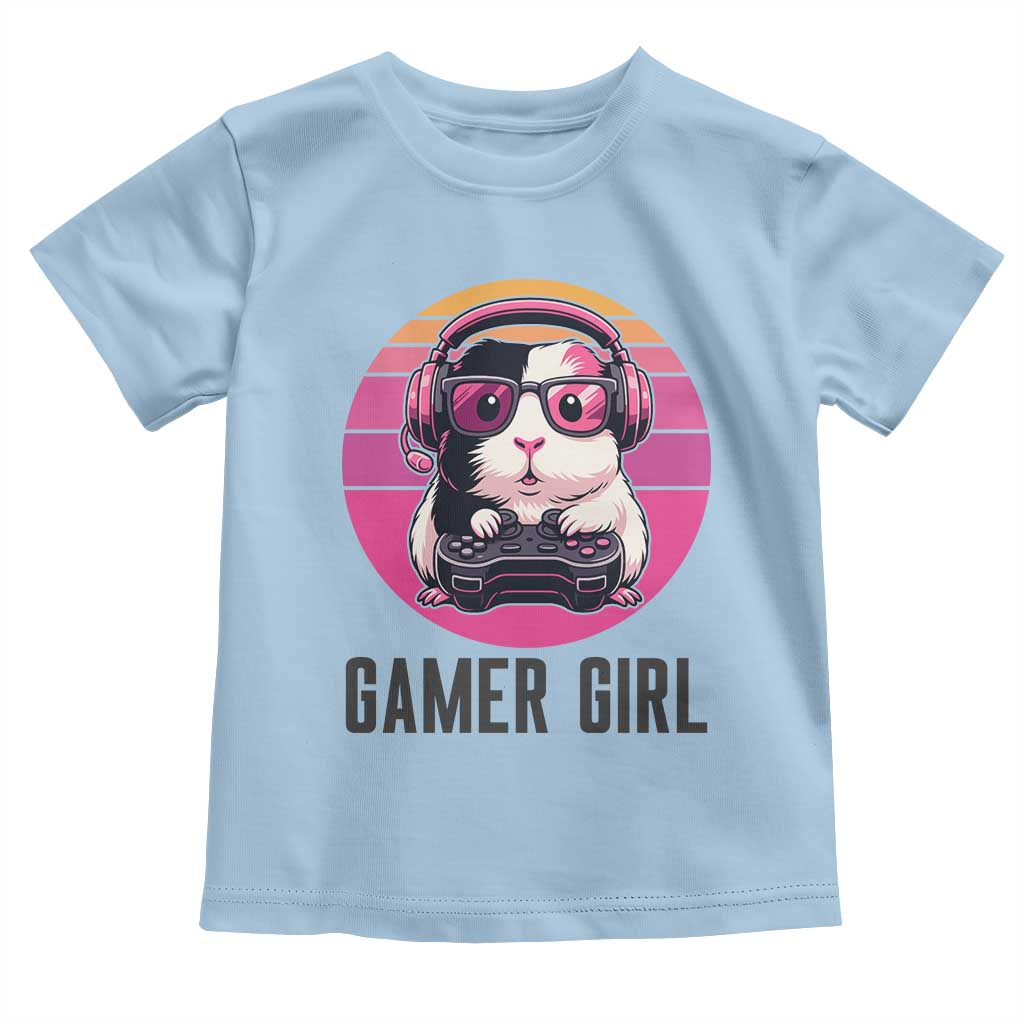 Funny Guinea Pig Video Game Rodent Lover Toddler T Shirt Gamers Girl Sunset Retro Gift TS12 Light Blue Print Your Wear