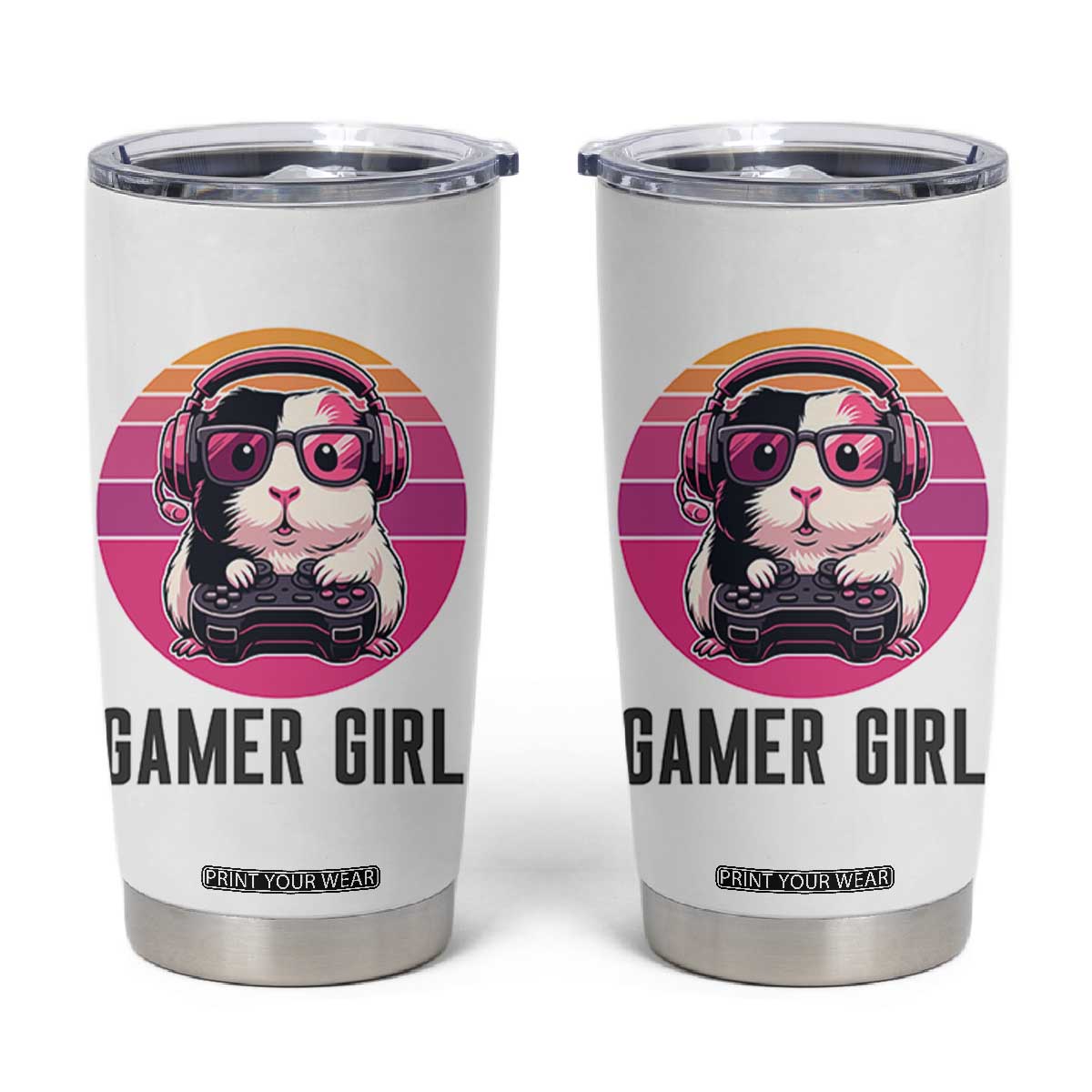 Funny Guinea Pig Video Game Rodent Lover Tumbler Cup Gamers Girl Sunset Retro Gift TS12 White Print Your Wear