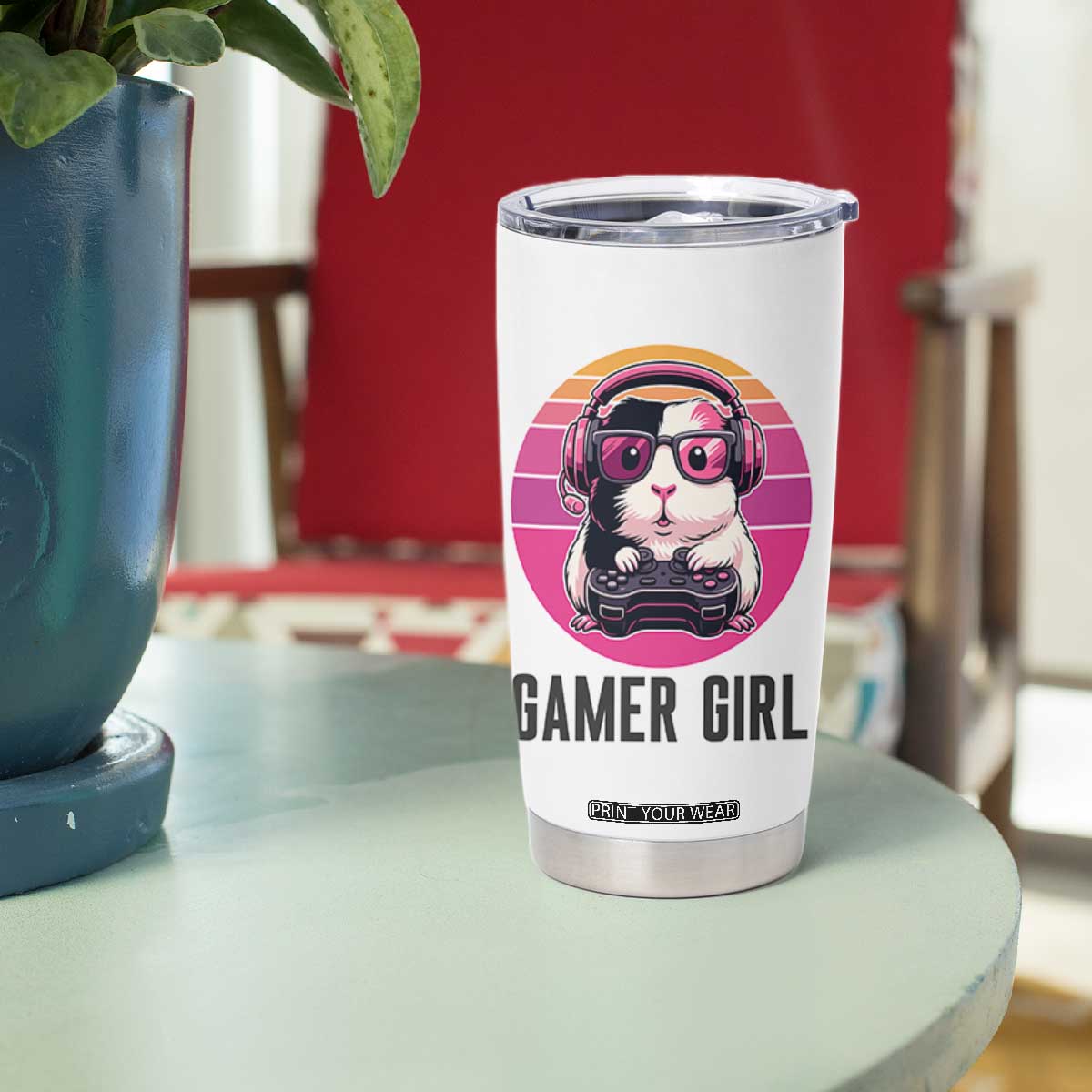 Funny Guinea Pig Video Game Rodent Lover Tumbler Cup Gamers Girl Sunset Retro Gift TS12 Print Your Wear