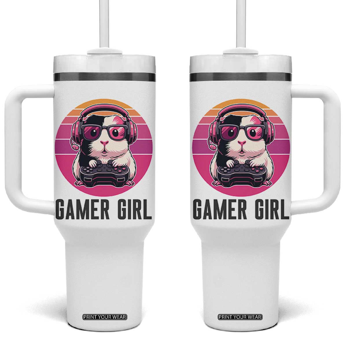 Funny Guinea Pig Video Game Rodent Lover Tumbler With Handle Gamers Girl Sunset Retro Gift TS12 One Size: 40 oz White Print Your Wear