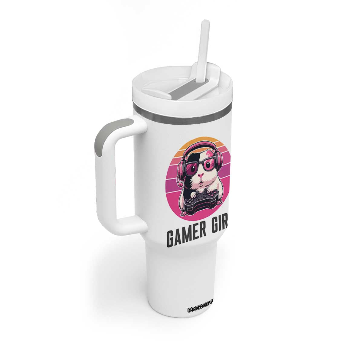 Funny Guinea Pig Video Game Rodent Lover Tumbler With Handle Gamers Girl Sunset Retro Gift TS12 Print Your Wear