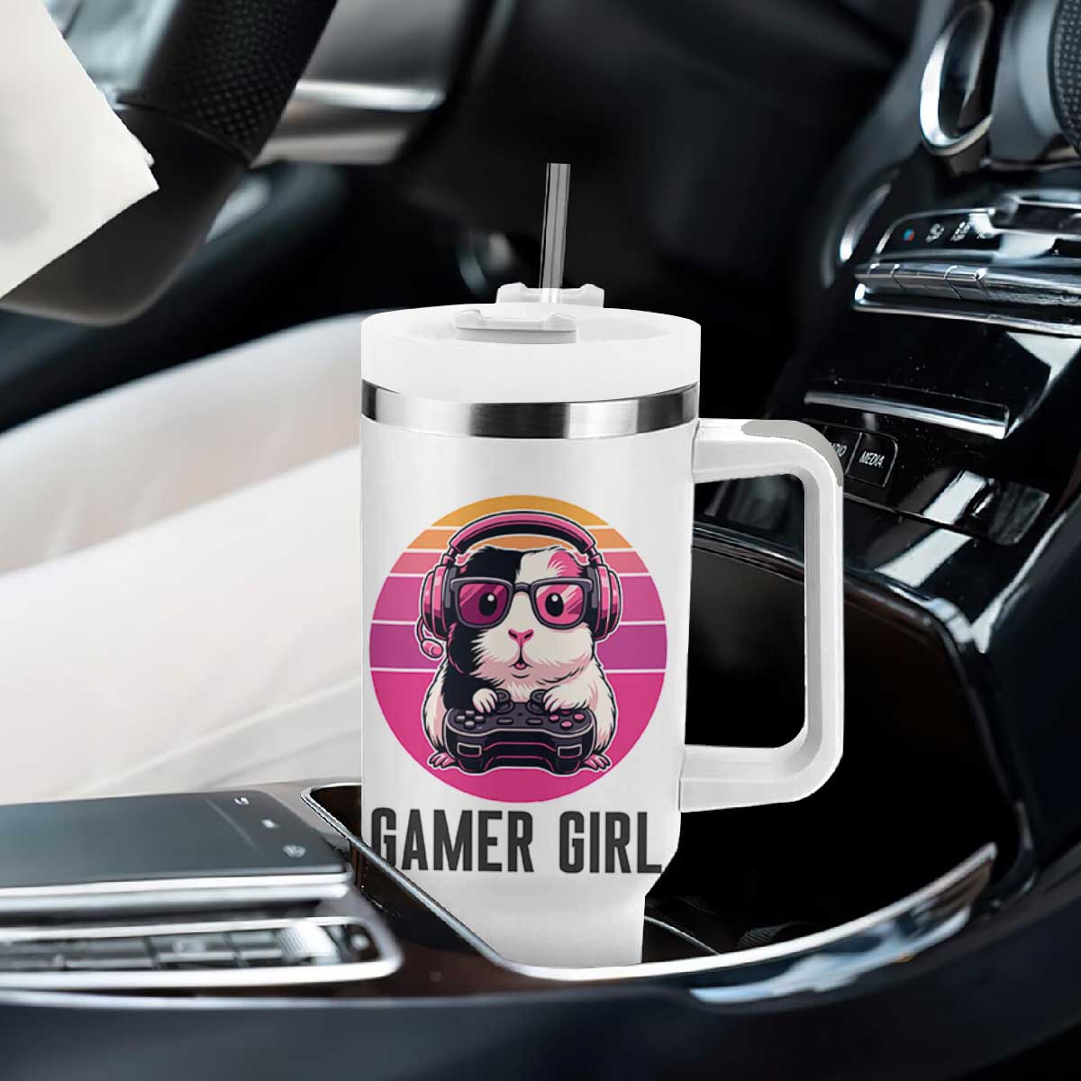 Funny Guinea Pig Video Game Rodent Lover Tumbler With Handle Gamers Girl Sunset Retro Gift TS12 Print Your Wear