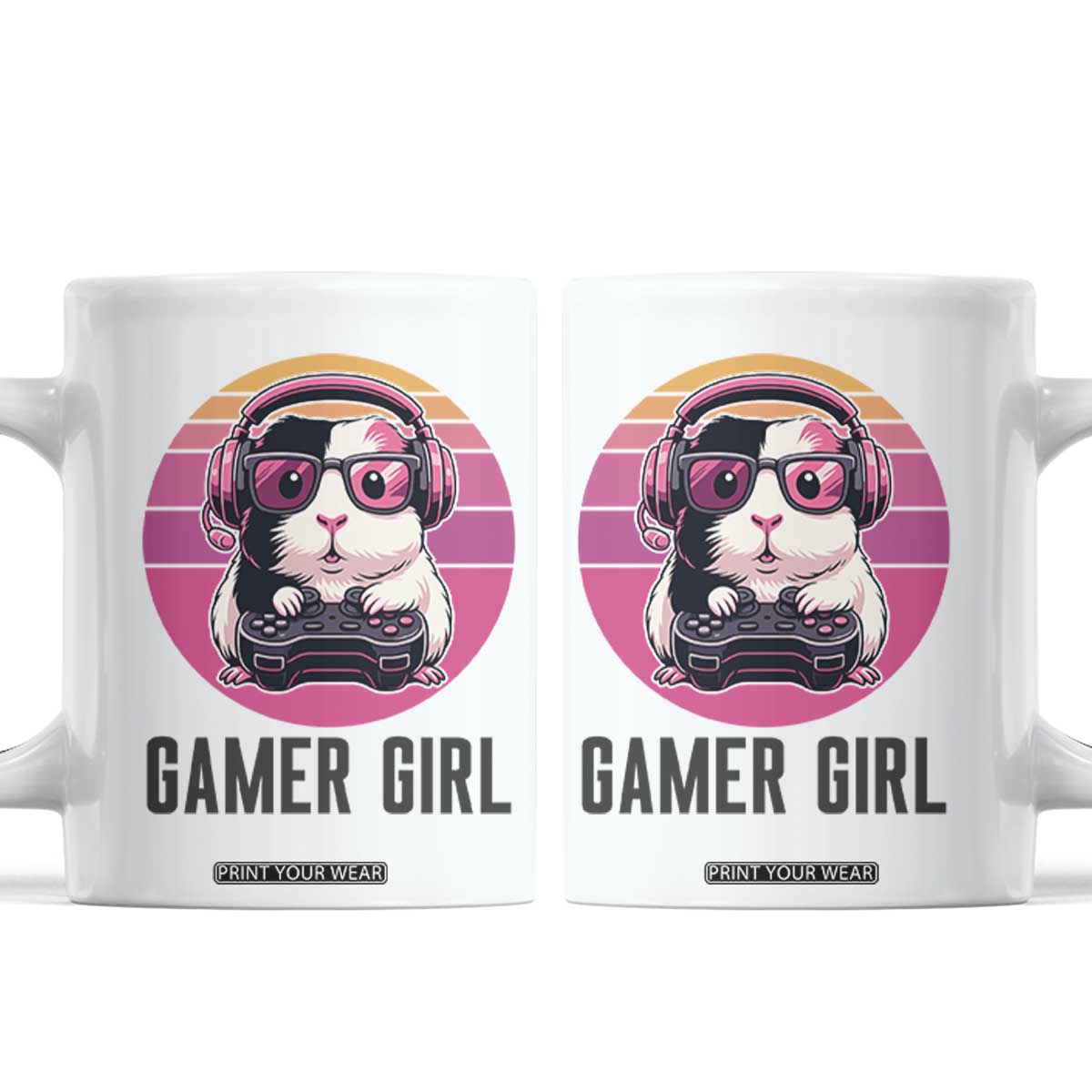 Funny Guinea Pig Video Game Rodent Lover Coffee Mug Gamers Girl Sunset Retro Gift TS12 White Print Your Wear