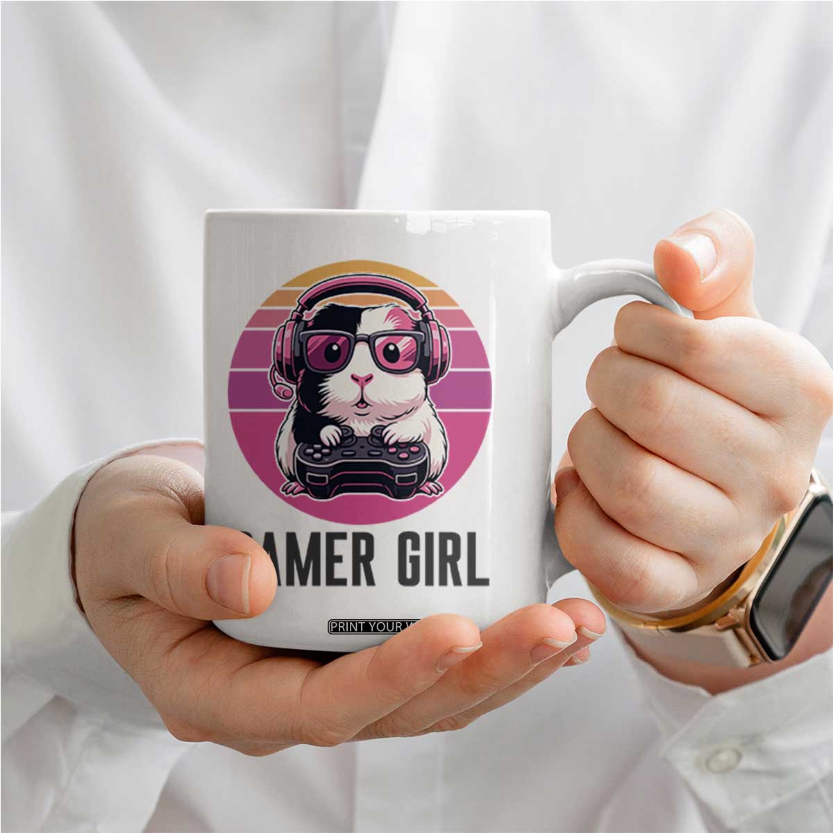 Funny Guinea Pig Video Game Rodent Lover Coffee Mug Gamers Girl Sunset Retro Gift TS12 Print Your Wear