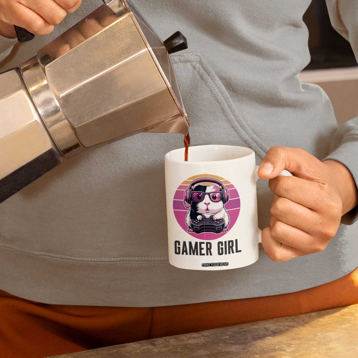 Funny Guinea Pig Video Game Rodent Lover Coffee Mug Gamers Girl Sunset Retro Gift TS12 Print Your Wear