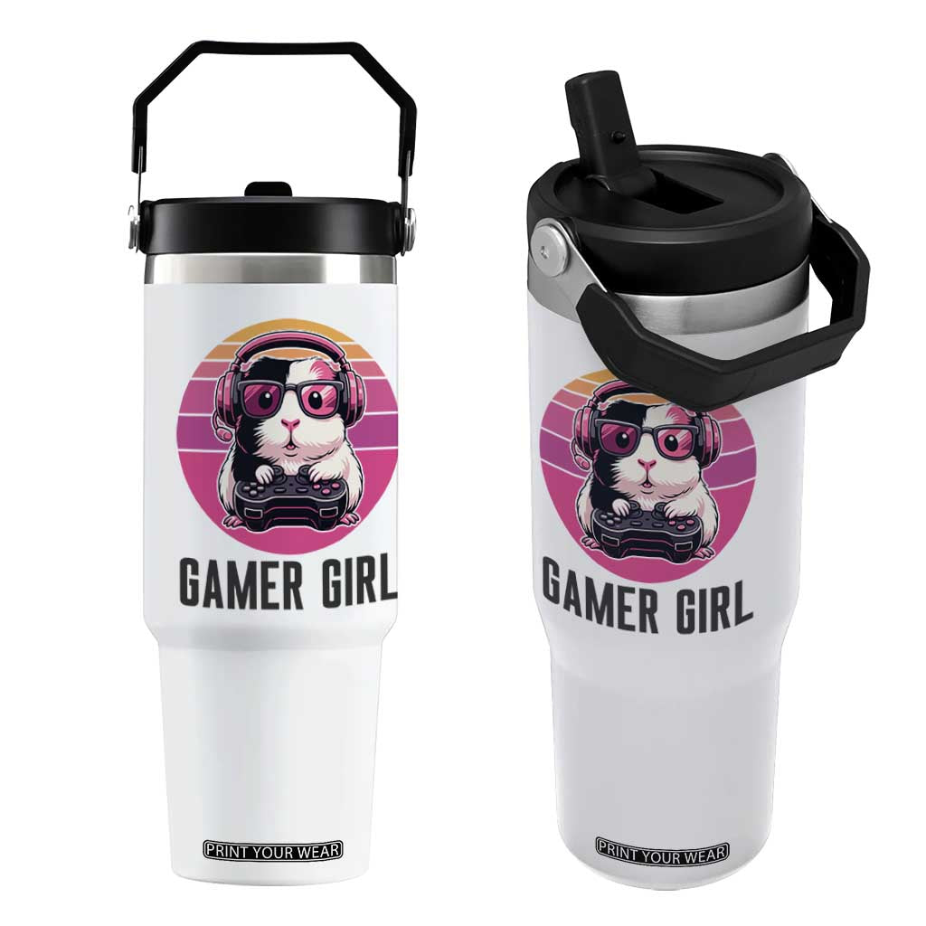 Funny Guinea Pig Video Game Rodent Lover Flip Straw Tumbler Gamers Girl Sunset Retro Gift TS12 One Size: 30 oz White Print Your Wear