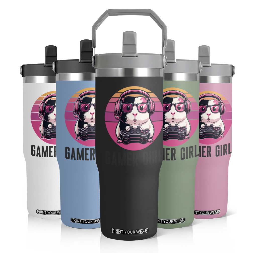 Funny Guinea Pig Video Game Rodent Lover Flip Straw Tumbler Gamers Girl Sunset Retro Gift TS12 Print Your Wear