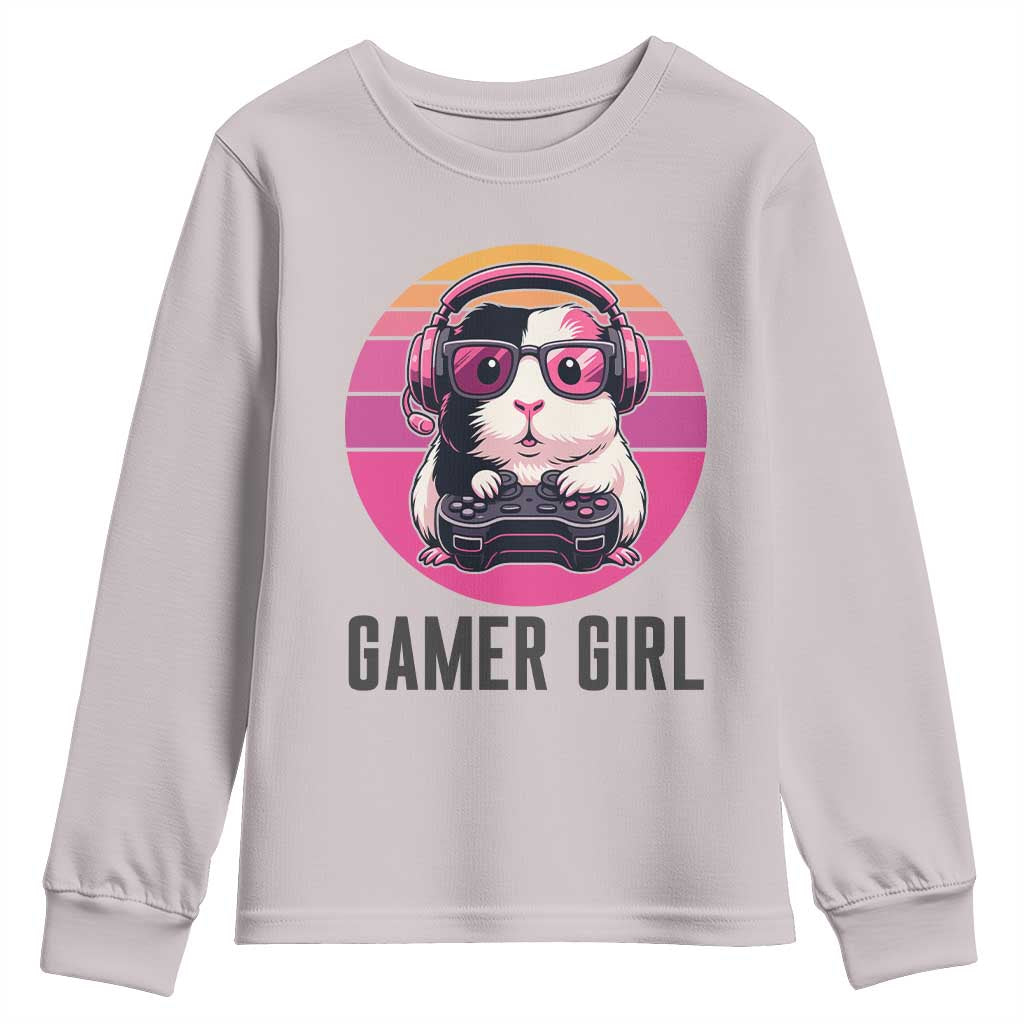 Funny Guinea Pig Video Game Rodent Lover Youth Sweatshirt Gamers Girl Sunset Retro Gift TS12 Ice Gray Print Your Wear