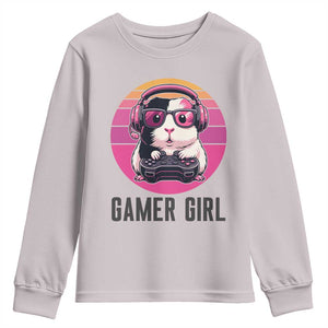 Funny Guinea Pig Video Game Rodent Lover Youth Sweatshirt Gamers Girl Sunset Retro Gift TS12 Ice Gray Print Your Wear