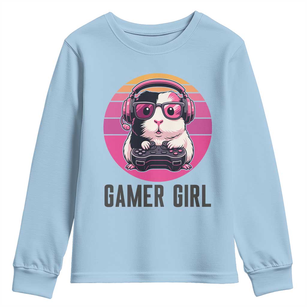 Funny Guinea Pig Video Game Rodent Lover Youth Sweatshirt Gamers Girl Sunset Retro Gift TS12 Light Blue Print Your Wear