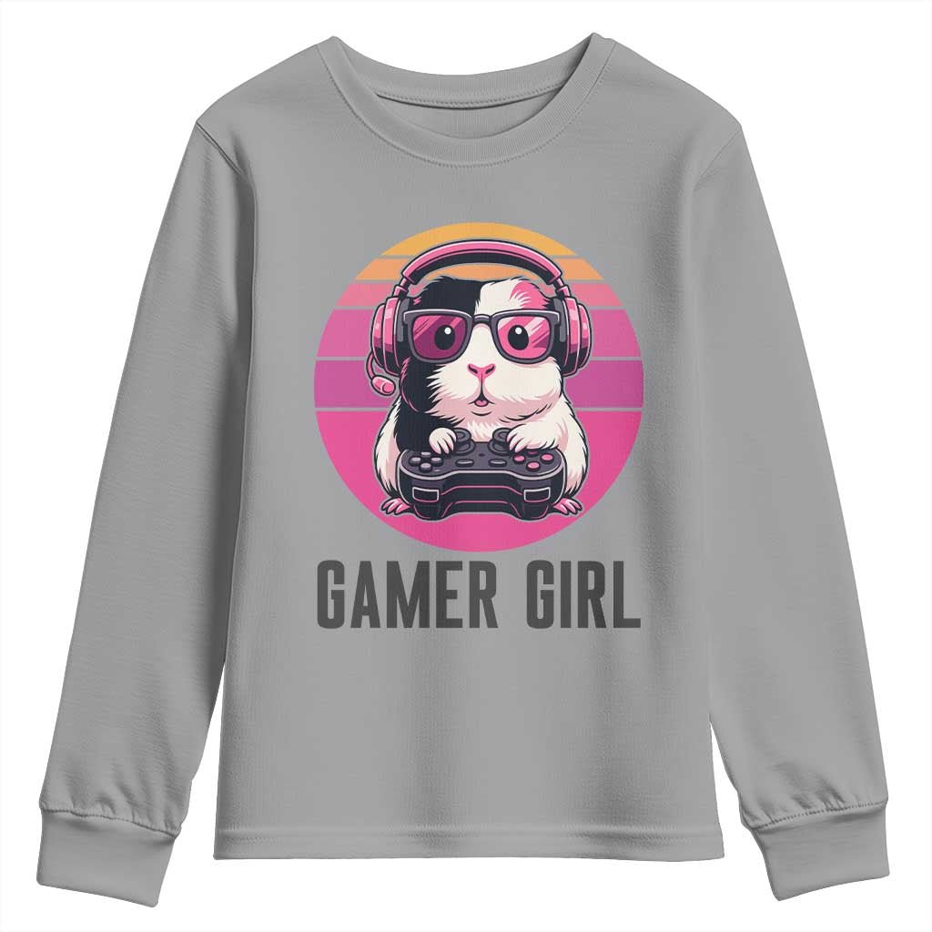 Funny Guinea Pig Video Game Rodent Lover Youth Sweatshirt Gamers Girl Sunset Retro Gift TS12 Sport Gray Print Your Wear