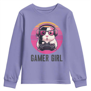 Funny Guinea Pig Video Game Rodent Lover Youth Sweatshirt Gamers Girl Sunset Retro Gift TS12 Violet Print Your Wear