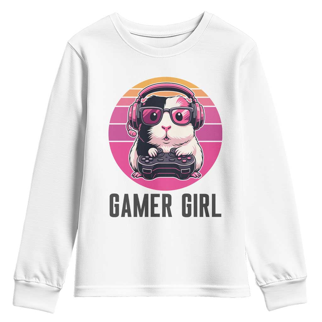 Funny Guinea Pig Video Game Rodent Lover Youth Sweatshirt Gamers Girl Sunset Retro Gift TS12 White Print Your Wear