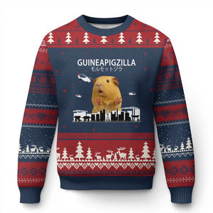 Funny Giant Guinea Pig Monster Roaring Tokyo Japan Ugly Christmas Sweater Guineapigzilla TS12 Navy Red Print Your Wear