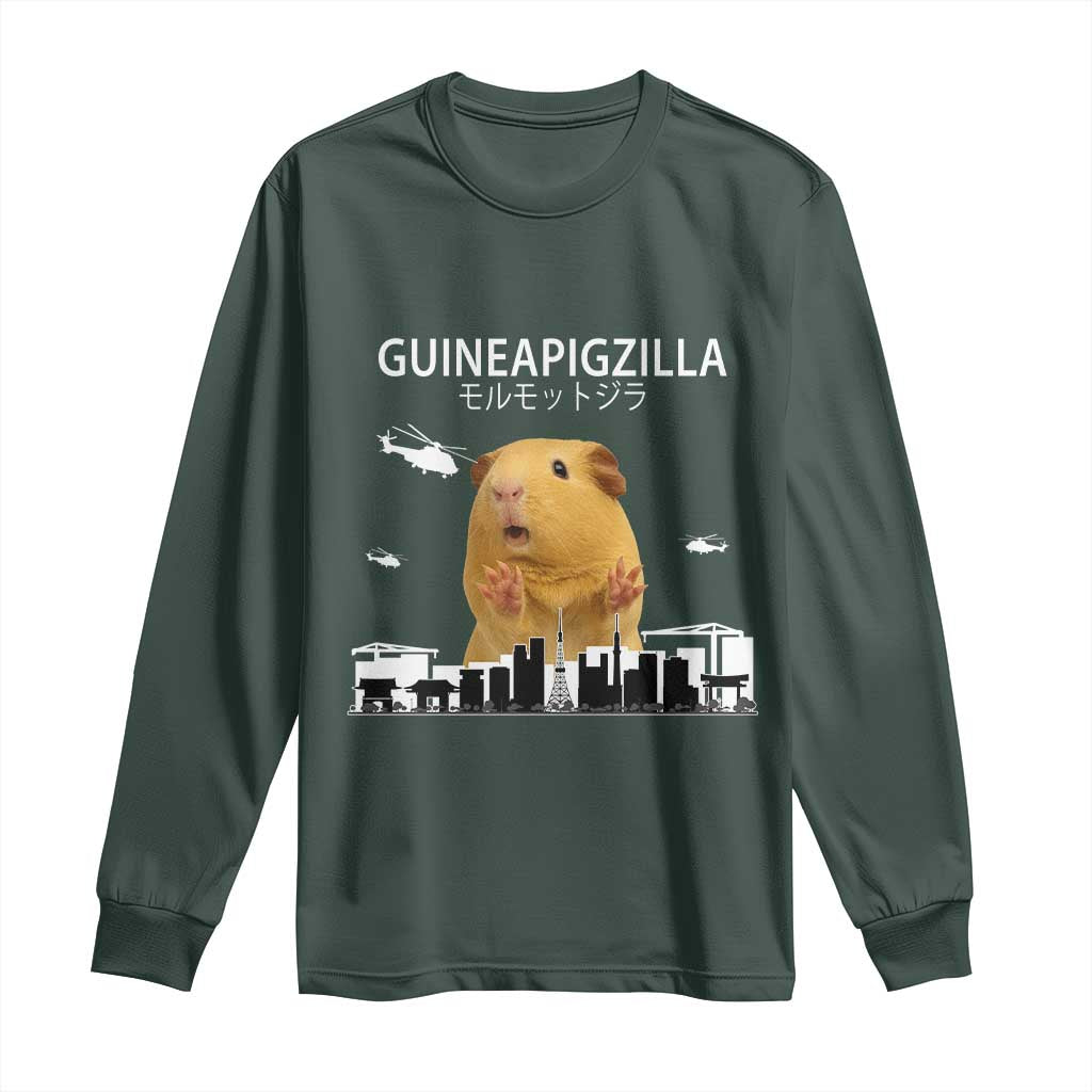 Funny Giant Guinea Pig Monster Roaring Tokyo Japan Long Sleeve Shirt Guineapigzilla TS12 Dark Forest Green Print Your Wear