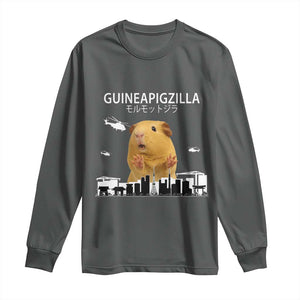 Funny Giant Guinea Pig Monster Roaring Tokyo Japan Long Sleeve Shirt Guineapigzilla TS12 Dark Heather Print Your Wear