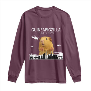 Funny Giant Guinea Pig Monster Roaring Tokyo Japan Long Sleeve Shirt Guineapigzilla TS12 Maroon Print Your Wear
