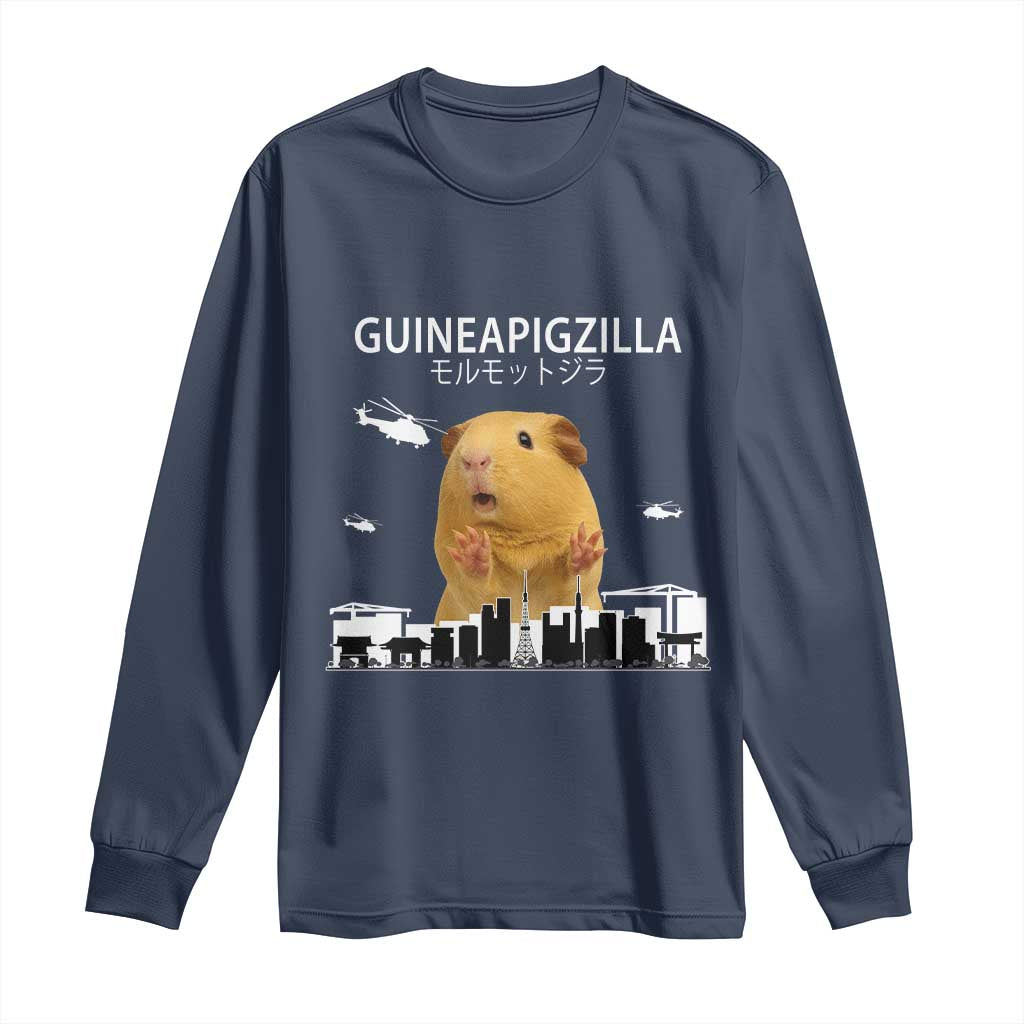 Funny Giant Guinea Pig Monster Roaring Tokyo Japan Long Sleeve Shirt Guineapigzilla TS12 Navy Print Your Wear