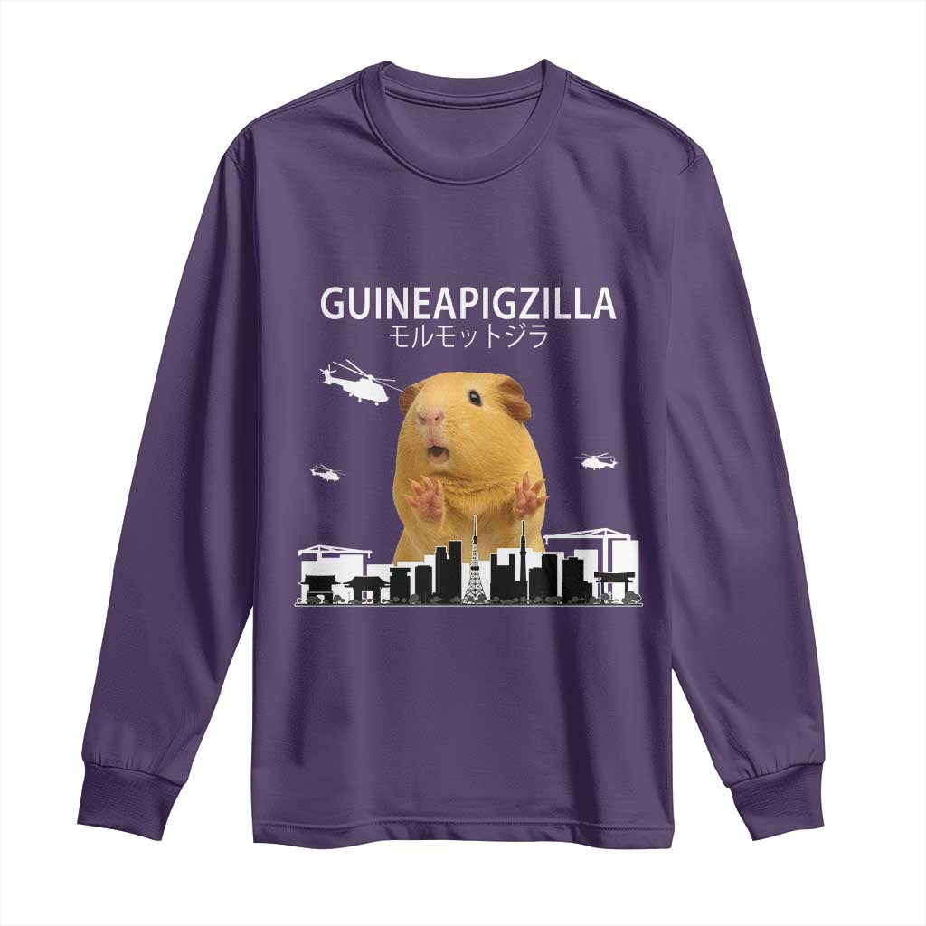 Funny Giant Guinea Pig Monster Roaring Tokyo Japan Long Sleeve Shirt Guineapigzilla TS12 Purple Print Your Wear