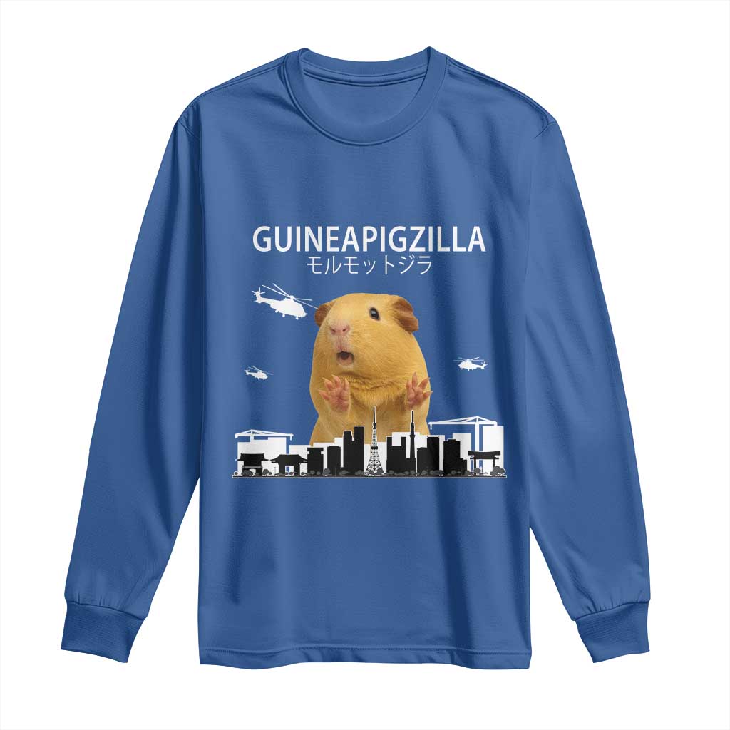 Funny Giant Guinea Pig Monster Roaring Tokyo Japan Long Sleeve Shirt Guineapigzilla TS12 Royal Blue Print Your Wear