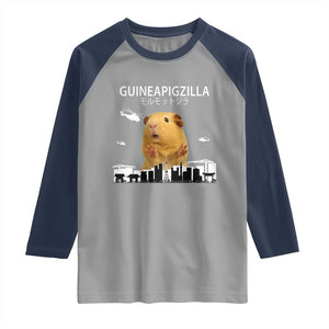 Funny Giant Guinea Pig Monster Roaring Tokyo Japan Raglan Shirt Guineapigzilla TS12 Sport Gray Navy Print Your Wear