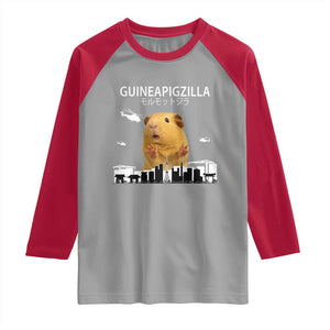 Funny Giant Guinea Pig Monster Roaring Tokyo Japan Raglan Shirt Guineapigzilla TS12 Sport Gray Red Print Your Wear