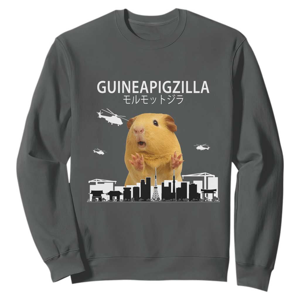 Funny Giant Guinea Pig Monster Roaring Tokyo Japan Sweatshirt Guineapigzilla TS12 Dark Heather Print Your Wear