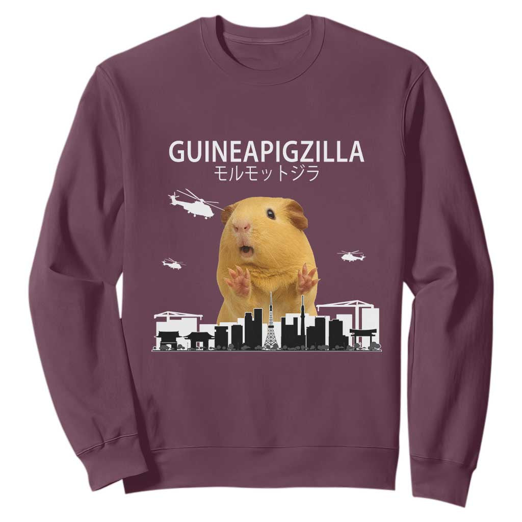 Funny Giant Guinea Pig Monster Roaring Tokyo Japan Sweatshirt Guineapigzilla TS12 Maroon Print Your Wear