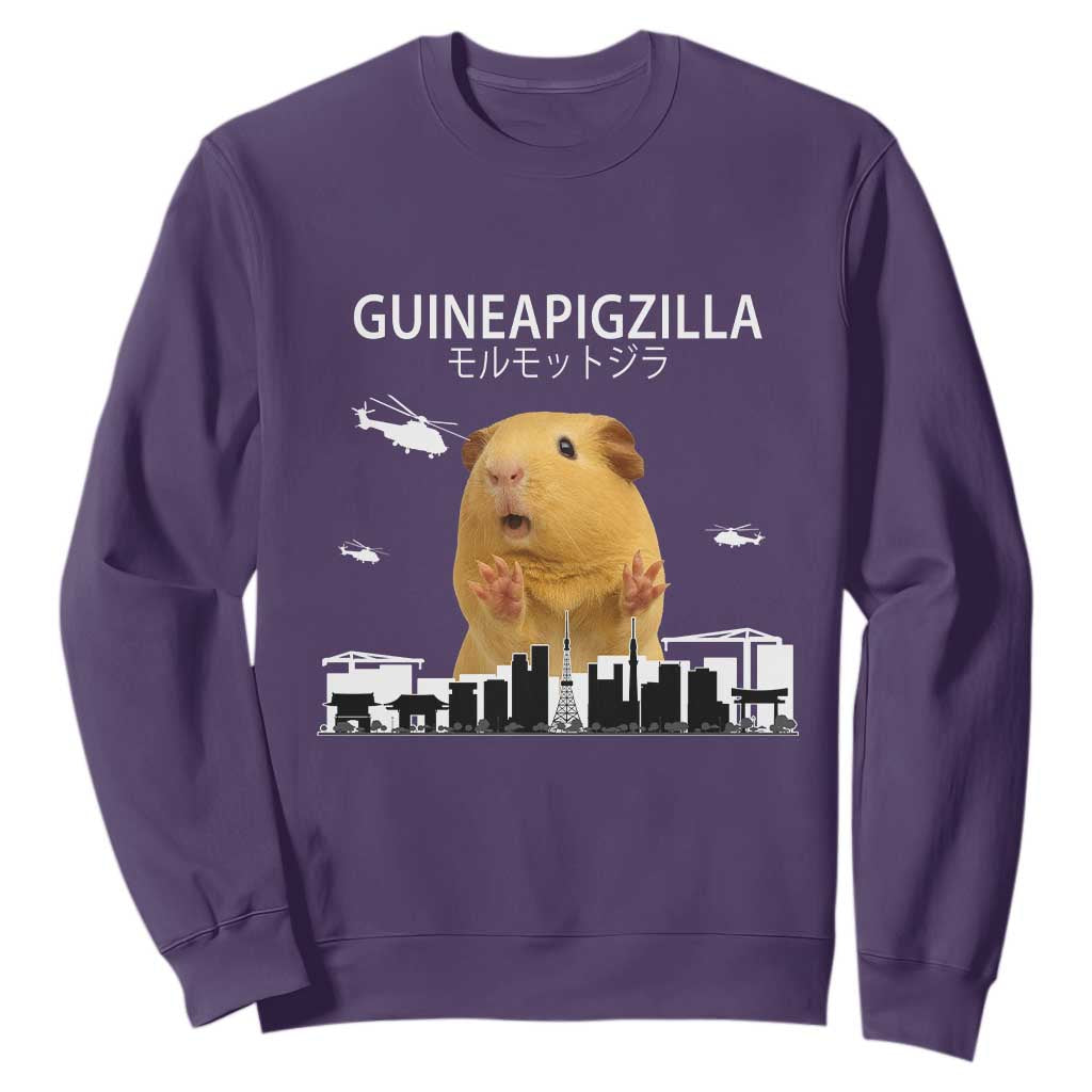 Funny Giant Guinea Pig Monster Roaring Tokyo Japan Sweatshirt Guineapigzilla TS12 Purple Print Your Wear