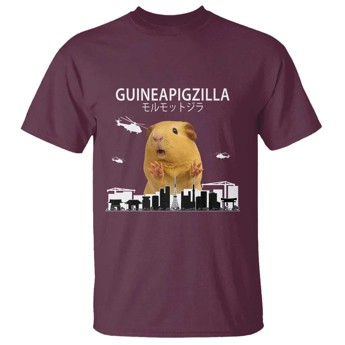 Funny Giant Guinea Pig Monster Roaring Tokyo Japan T Shirt Guineapigzilla TS12 Maroon Print Your Wear