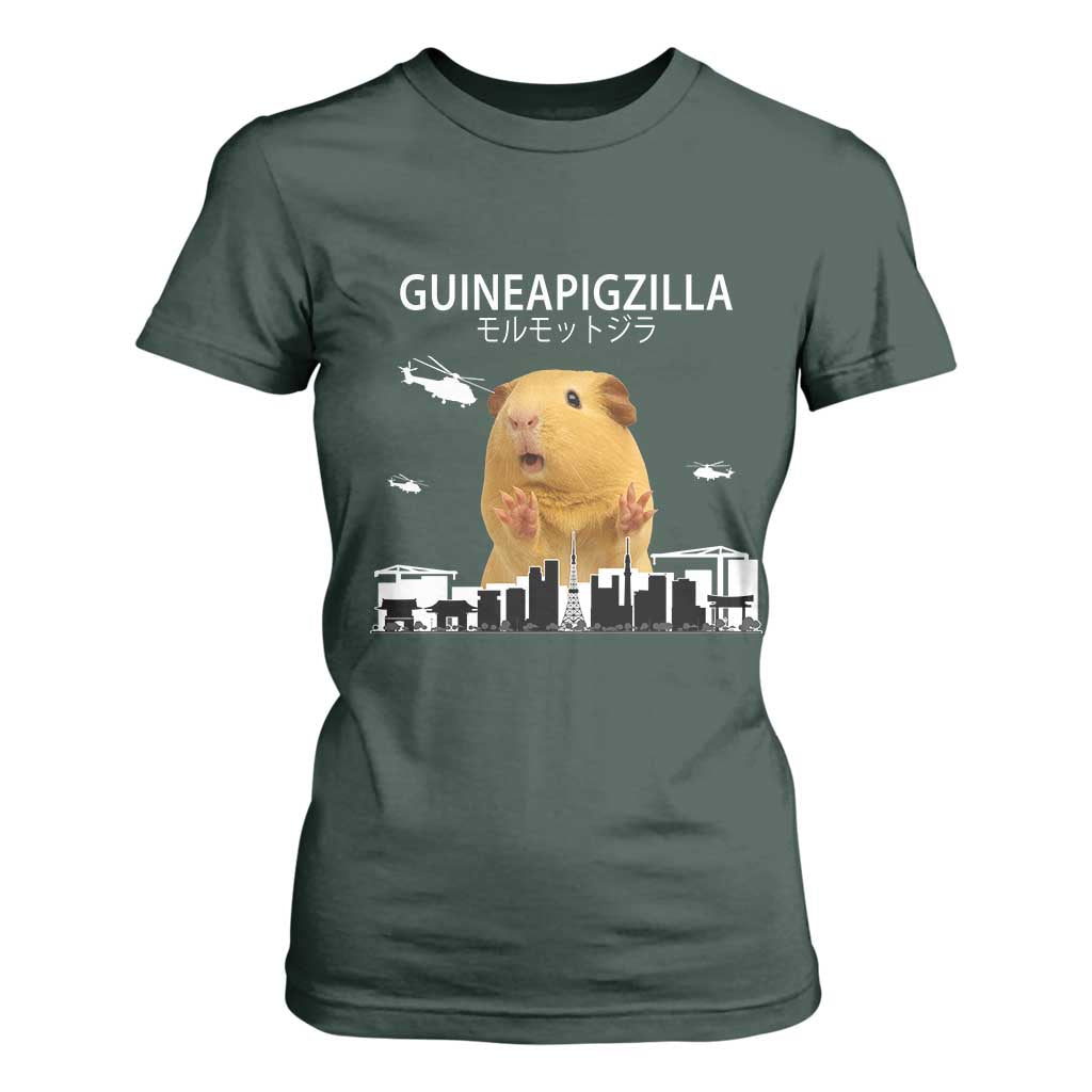 Funny Giant Guinea Pig Monster Roaring Tokyo Japan T Shirt For Women Guineapigzilla TS12 Dark Forest Green Print Your Wear